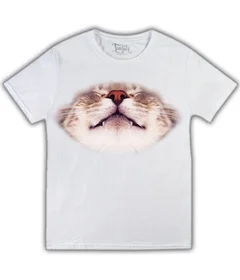 Прикольные футболки: морда кота на белой